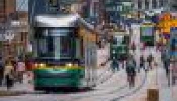 street view with a tram
